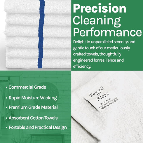 24 Blue Stripe Cleaning Towels, 16x19 Bar Mop Dish Towels, 30oz Commercial Grade Cotton for Home and Restaurant