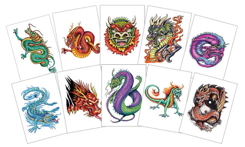 Large Dragon Ink Temporary Tattoos - 30 Sheets for Party Favor/Activity, Series 3