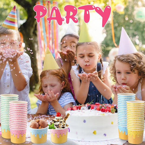 Ninehaoou 200 Summer (6 oz) Pcs Ice Cream Cups Bulk Paper Disposable Dessert Bowls Ice Cream Bowls Paper Dessert Cups