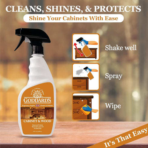 Goddard's Cabinet Makers Wax Cleaning Spray - 23 oz Wood Cleaner & Furniture Polish with Bee Wax & Lemon Oil
