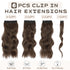 Vigorous Clip in Hair Extensions 20 Inch, 6 Pcs Long Wavy Hairpieces in Medium Brown
