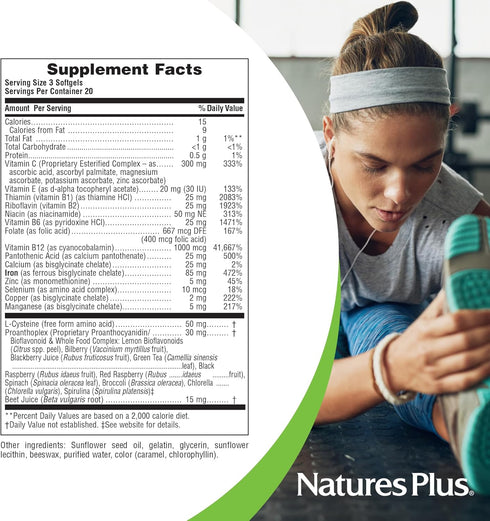 NaturesPlus Hema-Plex Iron, 60 Fast-Acting Softgels, 85 mg Iron + Vitamin C & Bioflavonoids, Vegan