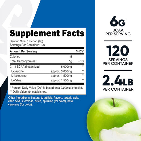 Nutricost BCAA Powder 2:1:1, 120 Servings, Green Apple Flavor