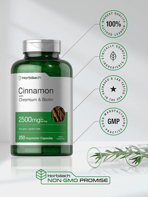 Cinnamon with Chromium Picolinate 2500mg - 250 Capsules, plus Biotin, Vegetarian, Non-GMO, Gluten Free
