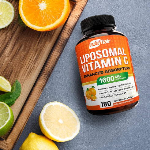 NutriFlair Liposomal Vitamin C, 1600mg, 180 Capsules, High Absorption, Immune System Support & Collagen Booster