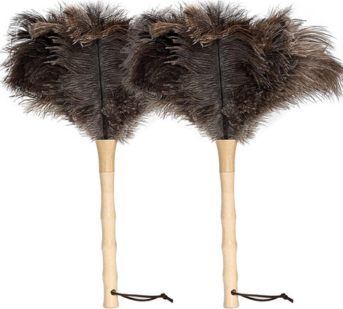 Ostrich Feather Duster, 16 inch - Fluffy Natural Genuine Ostrich Feathers with Wooden Handle for Cleaning Supplies