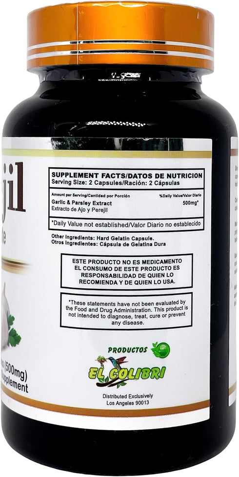 Productos El Colibri 500mg 45 AJO con Perejil (Garlic and Parsley Extract) Servings