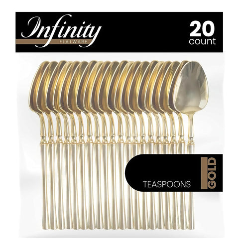 Infinity Flatware Gold Teaspoons - 20 Count | Luxurious Disposable Plastic Cutlery for Elegant Events & Parties