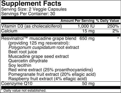 Capsules, 60 Count, Resveratrol Supplement Supports Healthy Aging, Heart Health, Immune Function with Quercetin