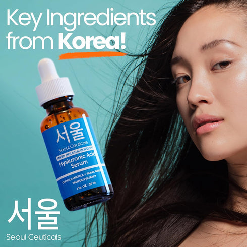 SeoulCeuticals Korean Hyaluronic Acid Serum for Face, High & Low Molecular Weight, 1oz