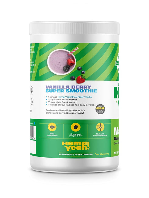Manitoba Harvest Hemp Yeah! Organic Max Fiber Protein Powder, Vanilla, 16oz; 10g Fiber, 9g Protein, Non-GMO
