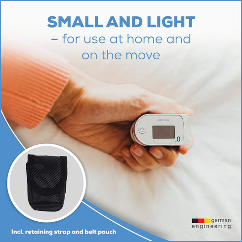 Beurer Bluetooth Digital Fingertip Pulse Oximeter, Blood Oxygen Saturation & Pulse Rate Monitor with Accessories, 1