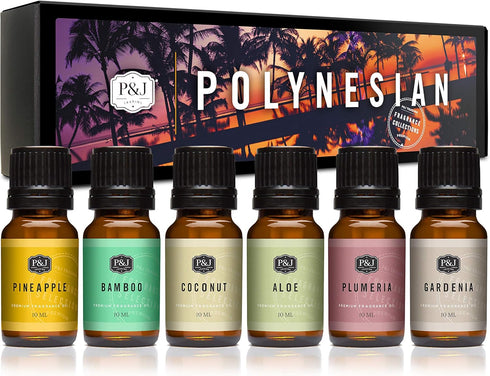 P&J Trading Polynesian Set of Fragrance Oil - Plumeria, Aloe, Pineapple, Bamboo, Gardenia, Coconut Candle Scents