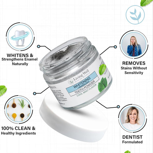 Living Well with Dr. Michelle Remineralizing & Whitening Tooth Powder Cool Mint | Fluoride-Free Hydroxyapatite Formula