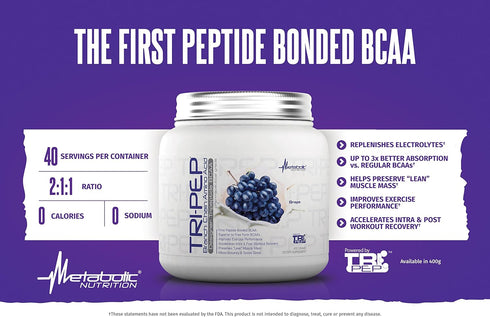 Metabolic Nutrition TRIPEP - Tri-Peptide BCAA Powder, Pre Intra Post Workout Supplement, Watermelon, 400 Grams