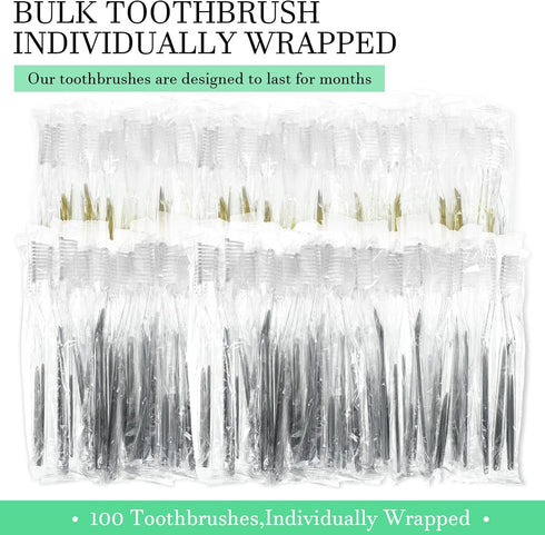 Remerry 100 Pack Disposable Toothbrushes, Soft Bristle, Manual Travel Toothbrushes for Adults, Kids, Hotel Guest,