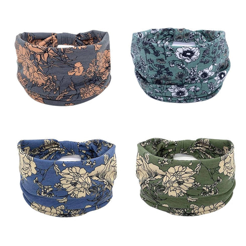 Wide Boho Headbands for Women - Fashion Knotted Headband Yoga Workout Hair Accessories 4 Pack
