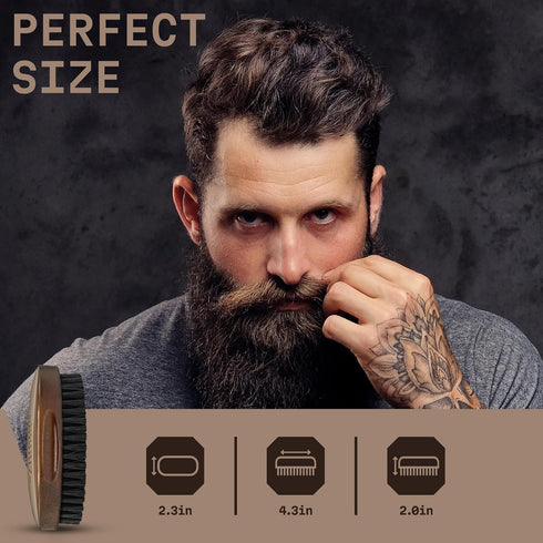 Striking Vikings Boar Bristle Beard Brush, 4.2" Ergonomic Design for Men’s Grooming & Beard Care