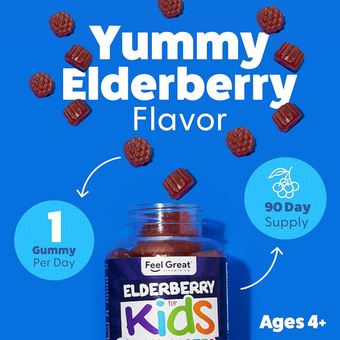 Feel Great Vitamin Co. Elderberry Gummies for Kids - Immune Support, 90 Gummies