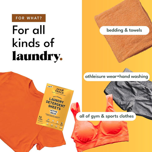 Zero Trace Laundry Detergent Sheets, Formulated for Sweat and Workout Clothes, Plastic Free, 144 Loads