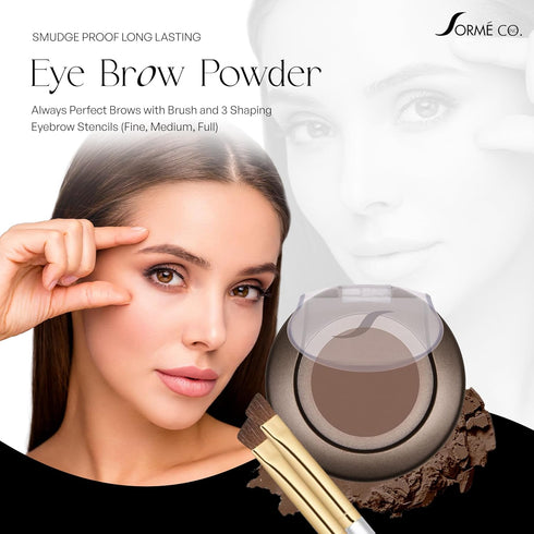 SORMÉ Smudge Proof Long Lasting Eyebrow Powder for Women - Soft Smoke, Brush & 3 Shaping Stencils