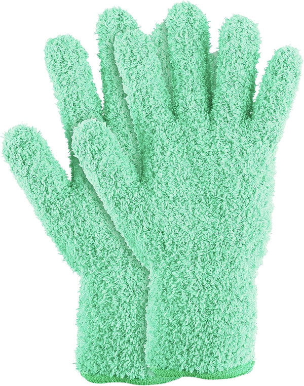 1 Pair Microfiber Dusting Gloves, Reusable Washable Cleaning Mittens for House Cleaning and Small Corners (Green)