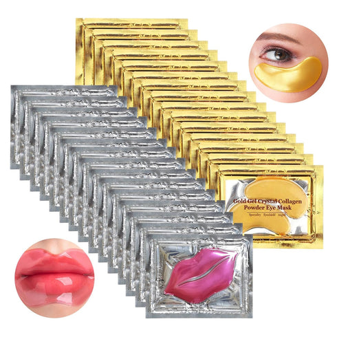 Jakuva 30 Pairs Lip Masks & Eye Masks - Gold Under Eye Patches for Puffy Eyes, Anti-Aging and Moisturizing Care