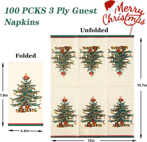 Homlouue 100 3 PCS Christmas Napkins Disposable, Ply Paper Christmas Tree Napkins, Decorative Napkin for Bathroom Home