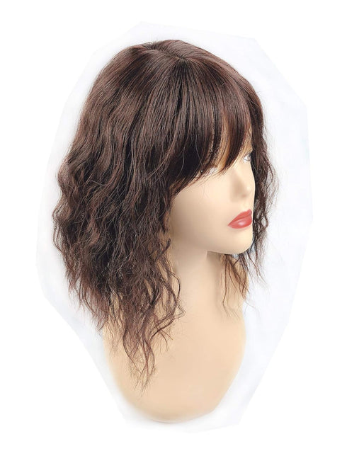 Water Wavy Hair Forehead Piece - Clip in Middle Part Topper with Choppy Fringe, Thick/35cm, Light Brown