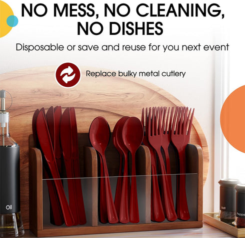 50 Pcs Disposable Burgundy Plastic Forks, Heavy Duty Burgundy Cutlery for Parties, Exquisite Flatware