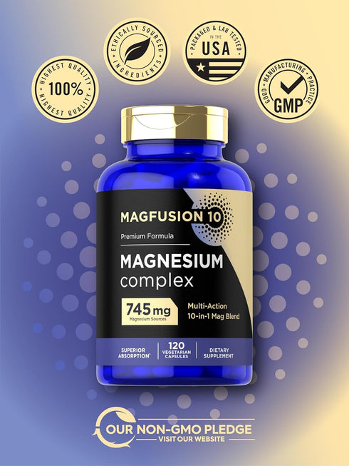 Magnesium Complex Supplement 745mg | 120 Capsules | 10 in 1 Blend | Vegetarian, Non-GMO, Gluten Free