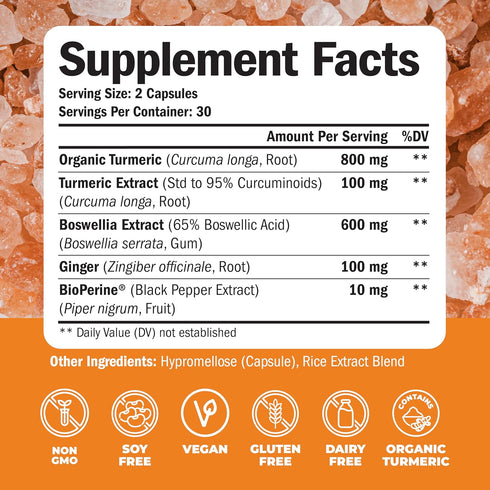 Turmeric Curcumin Supplement with Boswellia Serrata Extract, Organic Turmeric, Ginger, Black Pepper, 2 Pack