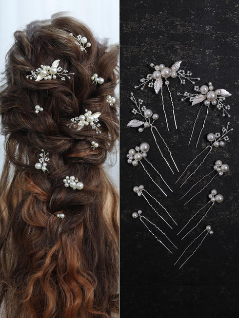 Pearls Bridal Hair Pins, Beads Bride Wedding Hair Pieces, U Shaped Headpiece for Women Girls (Gold)