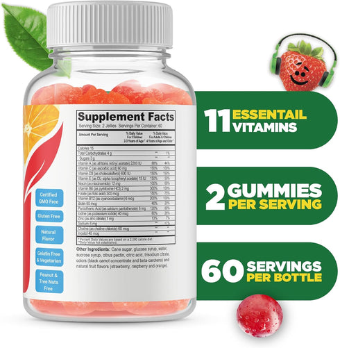 Doctors Finest Multivitamin Gummies for Kids - Vegetarian, Gluten-Free, Great Tasting Fruit Flavors, 120 Jellies