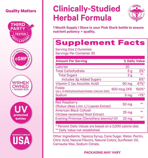 Gummies 60 Gummies Pink Stork Hormone Balance for Women PMS, Menopause & Estrogen Support Mood, Bloating, Hot Flashes
