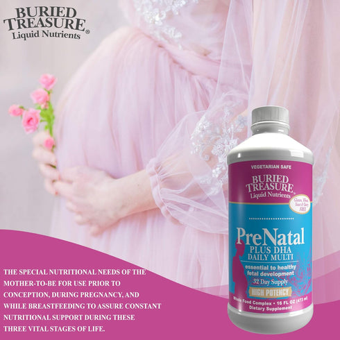 Buried Treasure Prenatal Plus DHA Complete - 16 oz Orange Banana Flavor, High Potency Liquid Formula Supplement for
