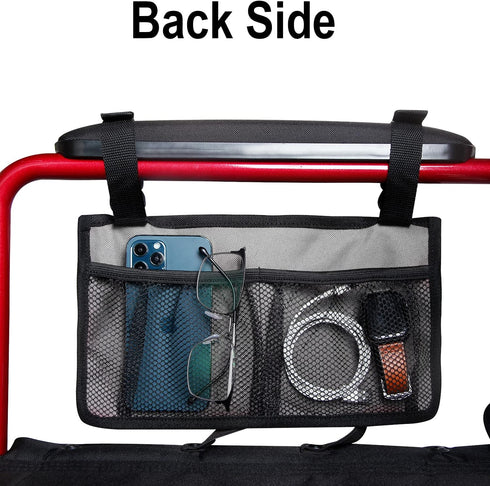 Wheelchair Side Bag with Cup Holder, Waterproof Armrest Storage Pouch for Most Wheelchairs, Walkers, Rollators (Gray)