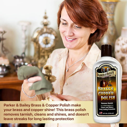 PARKER & BAILEY Brass and Copper Polish - 8 Oz Metal Polish Cream for Antique Decor, Pans, and Furniture