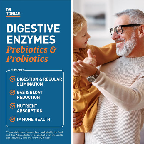 Dr. Tobias Digestive Enzymes with Probiotics - 120 Capsules - Prebiotics & Postbiotics for Better Digestion & Immune
