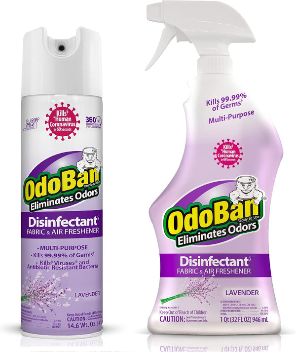 OdoBan Ready-to-Use Disinfectant and Aroma Eliminator, Cleaner and Fabric/Air Freshener, Set of 2, Lavender Scent