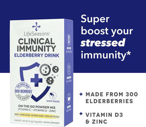 LifeSeasons Clinical Immunity - Elderberry Drink Mix for Healthy Immune Response (5 Pack)