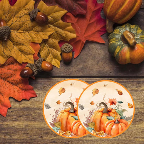 YLOIJO 7'' Set 24 Thanksgiving Maple Leaves Pumpkin Paper Plates for Fall, Disposable Dinnerware Autumn Harvest Happy
