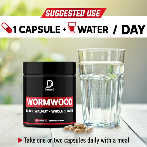 Wormwood Capsules, 12 Herbs Blended with Black Walnut, Cloves, Ginger, Turmeric, 2 Packs 50 Capsules for Health
