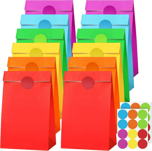 Cooraby 30 Pack Rainbow Gift Bags Candy Paper Bags with Stickers, 5.1 x 3.1 x 9.4 Inches for Birthday Party
