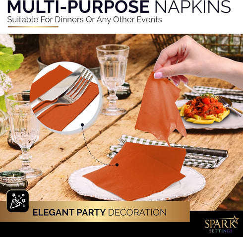 100 Pack Orange Beverage Napkins, 2 Ply Big Party Pack, Ideal for Wedding, Party, Birthday, Dinner, Lunch, Cocktails