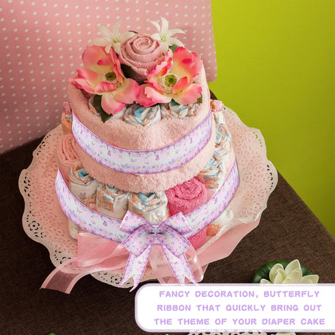2 Rolls 20 Yards Butterfly Baby Shower Ribbon, 1.5 Inch Wired Edge Watercolor Purple Floral for Gift Wrapping