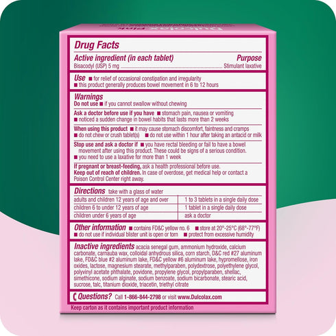 Dulcolax Pink Stimulant Laxative Tablets - Predictable & Effective Constipation Relief, 25 Count
