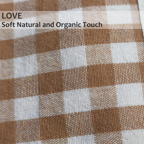 Khaki Gingham Cotton Makeup Bag Cosmetic Travel Pouch with Bottom, Make Up Purse Organizer, Zipper Closure, Canvas Lined…