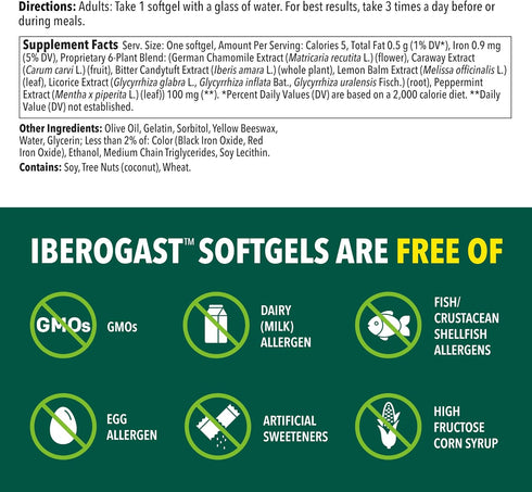 Iberogast Dual Action Digestive Relief, Daily Herbal Supplement for Gut Health, 30ct