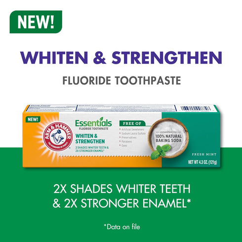 HAMMER Toothpaste-4 Pack 4.3oz 100% ARM & Essentials Whiten & Strengthen Fluoride of Tubes, Fresh Mint- Natural Baking